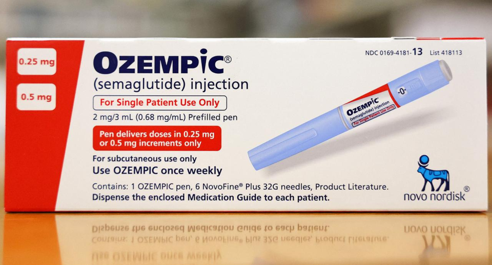 An Ozempic package.  Ozempic was developed to treat type 2 diabetes, but is also commonly used to fight obesity. 